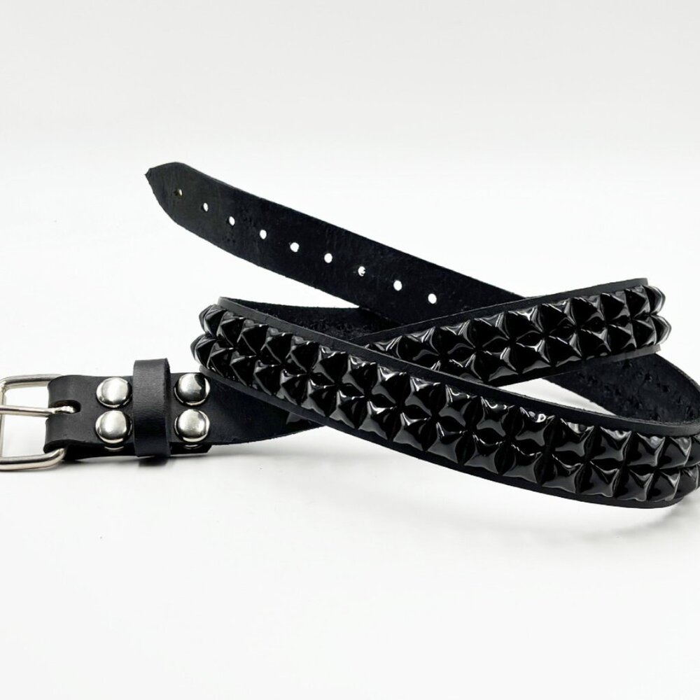 2-Row Black Pyramid Stud Punk Leather Belt by Nemesis Leather - New Deadstock